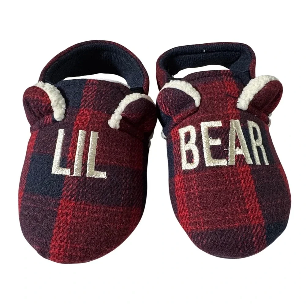 Dearfoams Kids Cozy Comfort‎ Plaid Lil Bear Slippers Size 9 10 Toddler